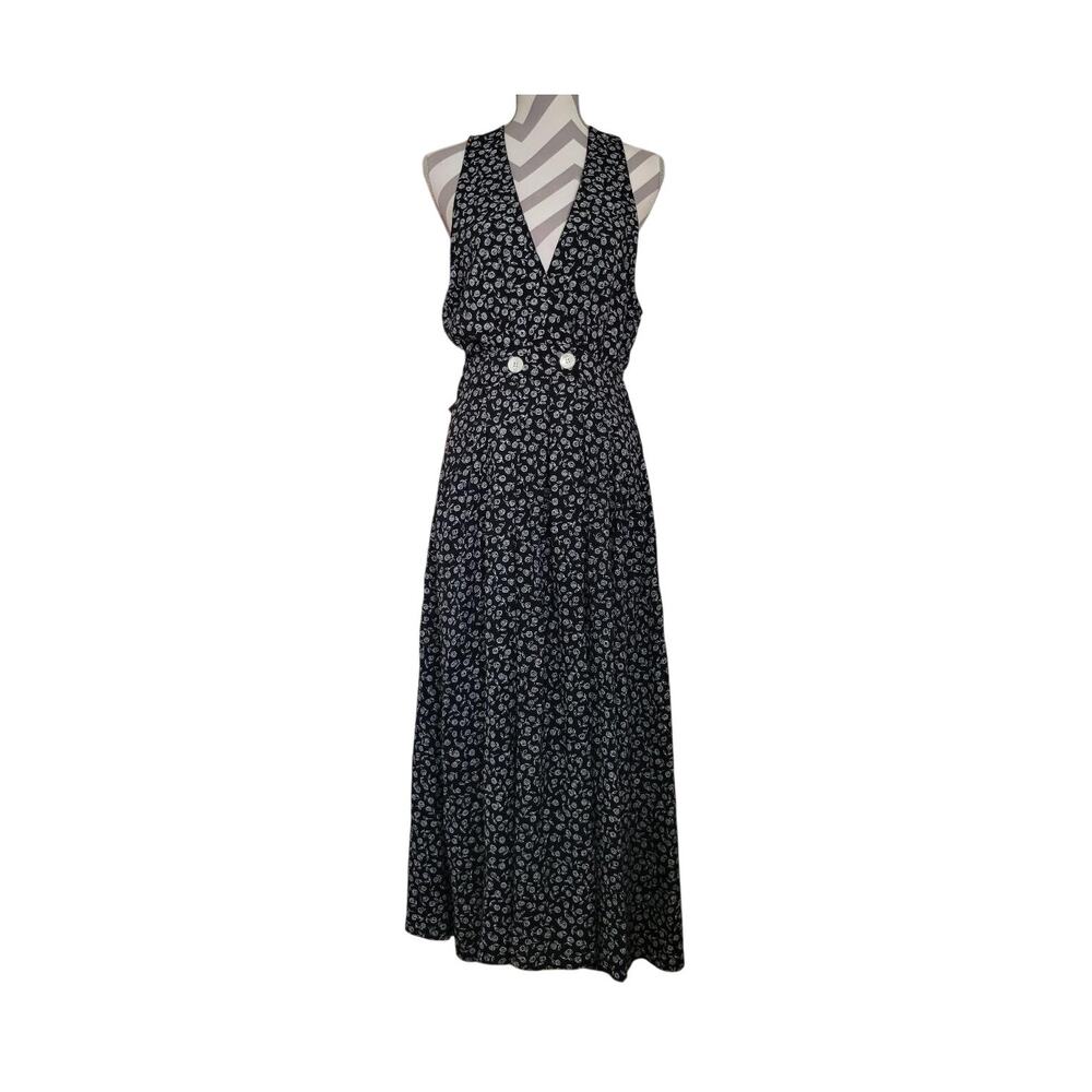 1980s Black and White, Breathable Rayon, Maxi with Pockets and Elastic Waist